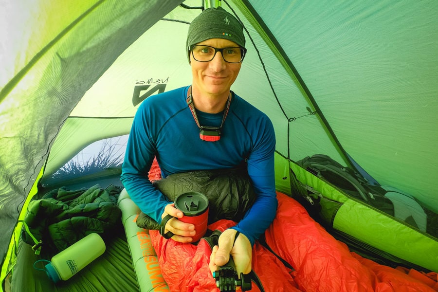 Inside tent with Sleeping Bag