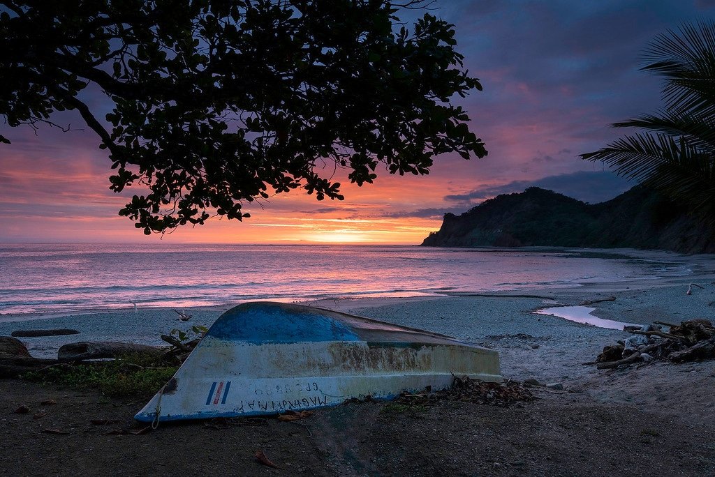 Costa Rican Sunset at Playa Barco Quebrado Costa Rica beach sunset.