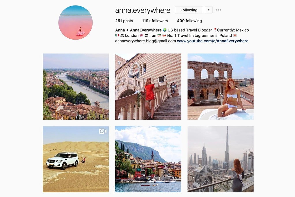 travel pages in instagram