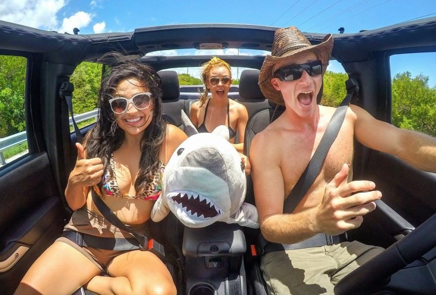 Group of people driving in a Jeep to Key West