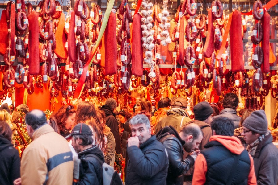 Sausage hanging in the Market