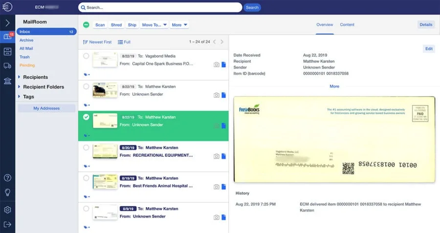 Earth Class Mail Dashboard